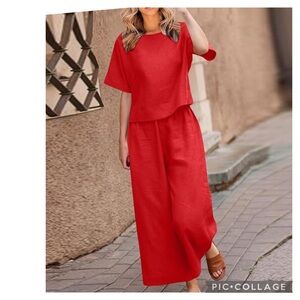 SOLID RED 2 PC BOXY TOP & WIDE LEG PALAZZO PANT OUTFIT